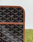 Pochette Goyard Jouvence in tela Goyardine nera con profili marroni
