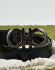 Cintura Ferragamo Double Gancini Reversibile Nero 113cm