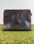 Pochette Goyard Jouvence in tela Goyardine nera con profili marroni