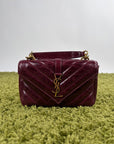 Borsa Yves Saint Laurent College Mini in Pelle Lucida Bordeaux - Second Hand Di Fiore