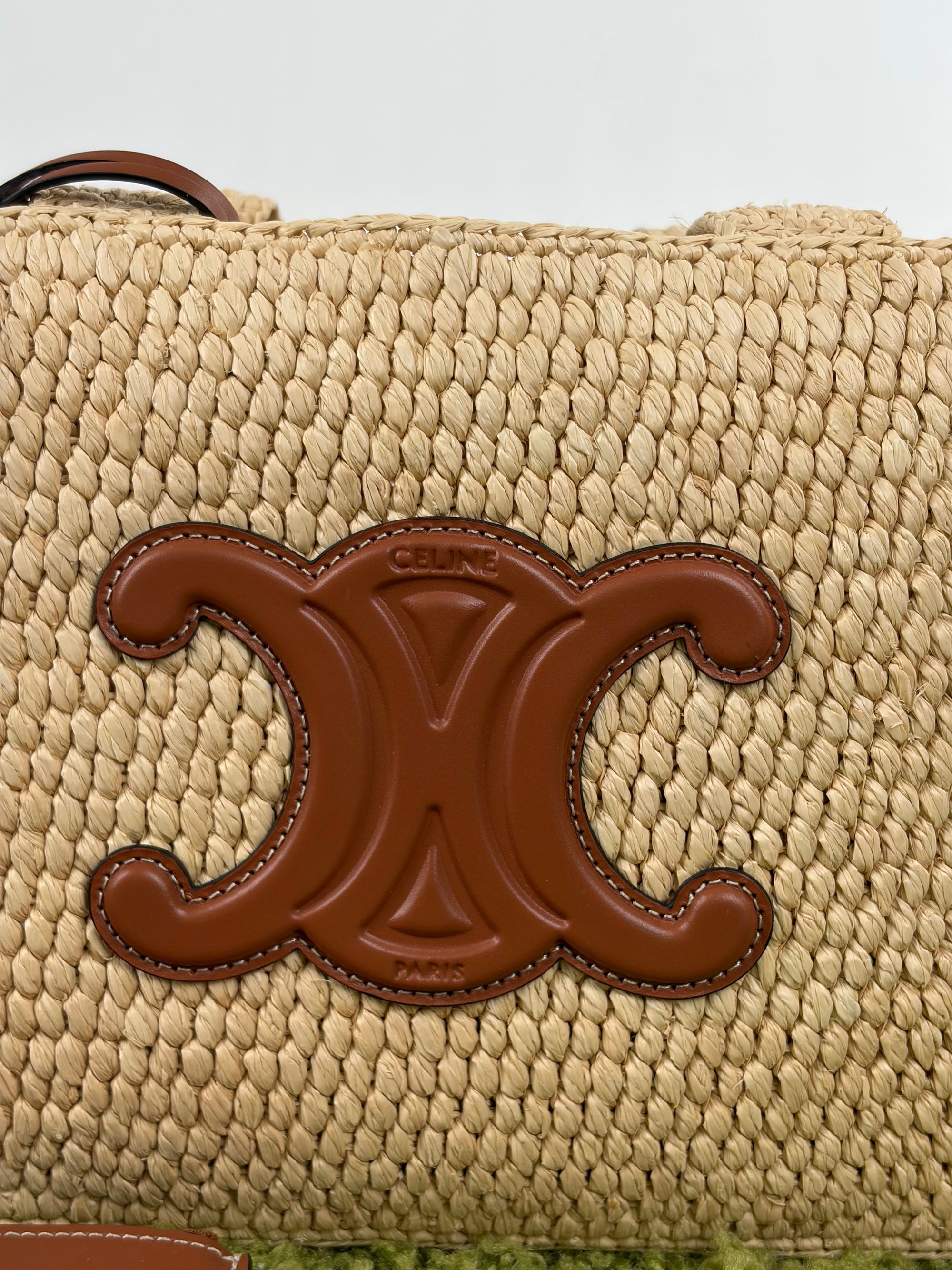 Borsa Celine Cabas Thais in rafia beige e marrone