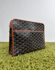 Pochette Goyard Jouvence in tela Goyardine nera con profili marroni