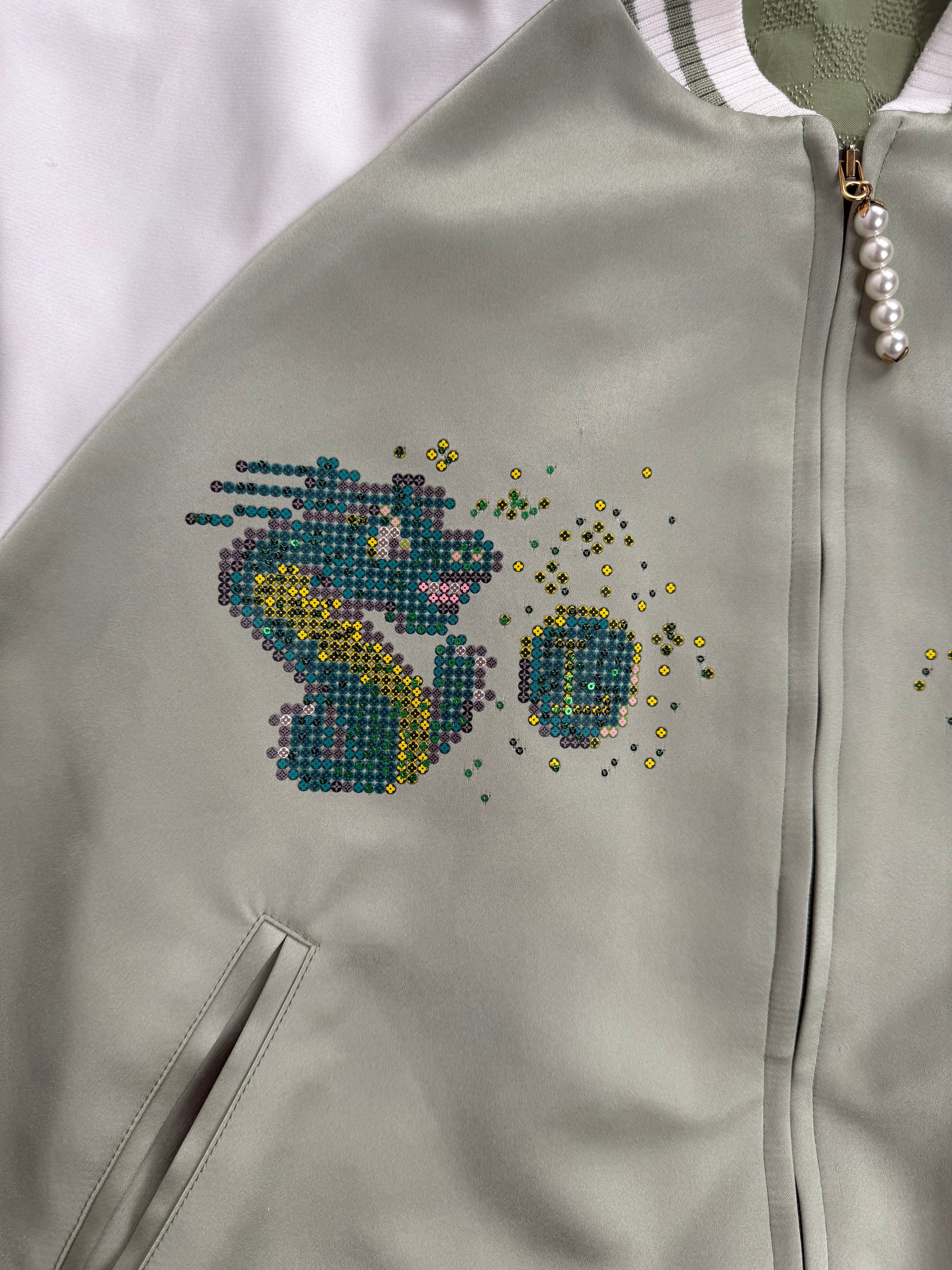 Giacca Souvenir Sukajan Con ricamo di Draghi Louis Vuitton Verde L