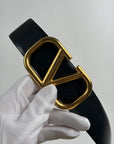 Cintura Valentino Garavani VLogo Nera Reversibile con Fibia Oro