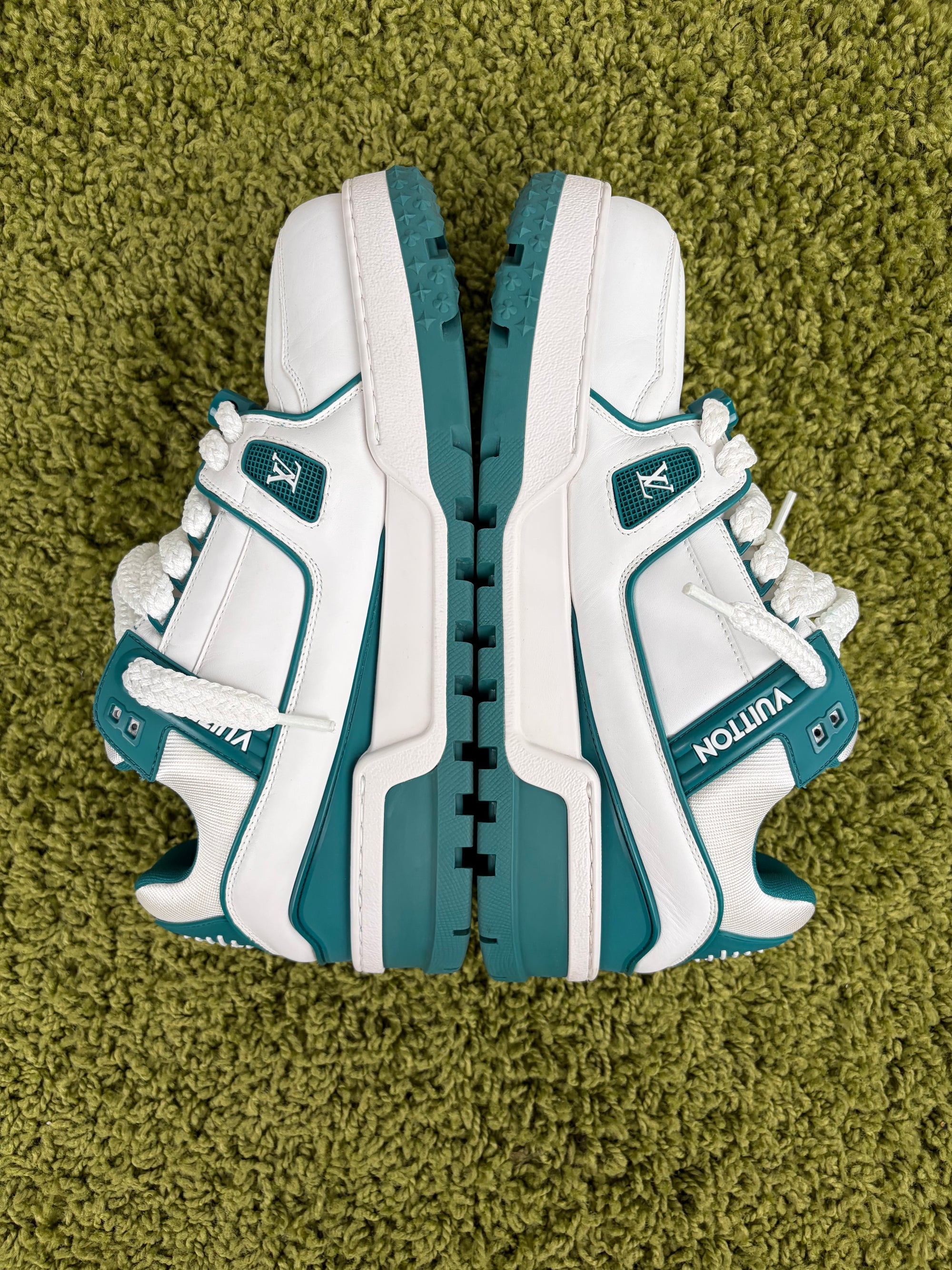 Louis Vuitton trainer maxi Size 10.5=44.5 calza 45/45.5 bianche e verdi