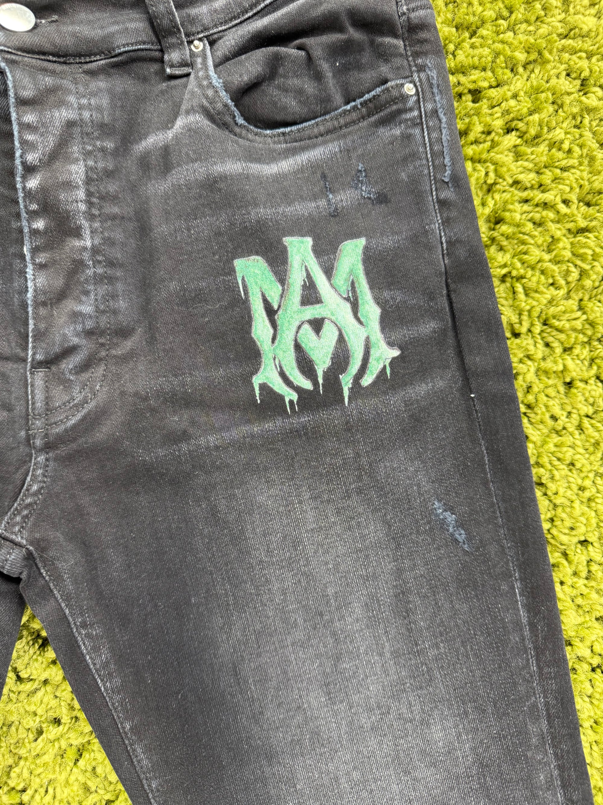 Jeans Amiri Nero con dettagli Verdi 34