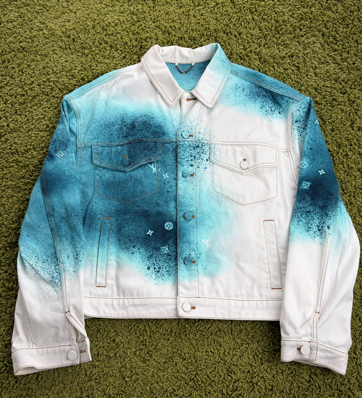 Giacca Louis Vuitton Spray in Denim Bianca Multicolor 54