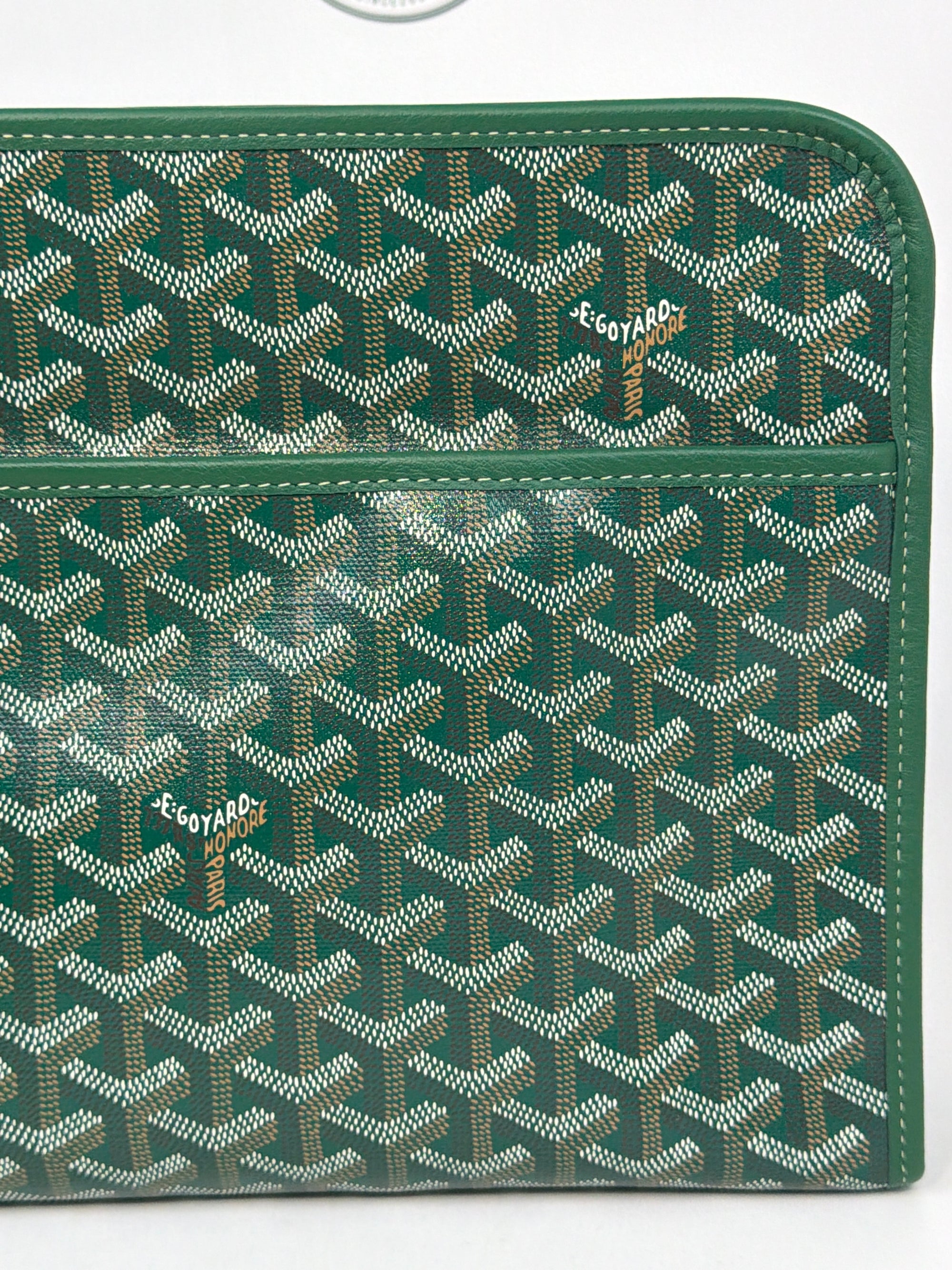 pochette Goyard misura GM verde e arancione