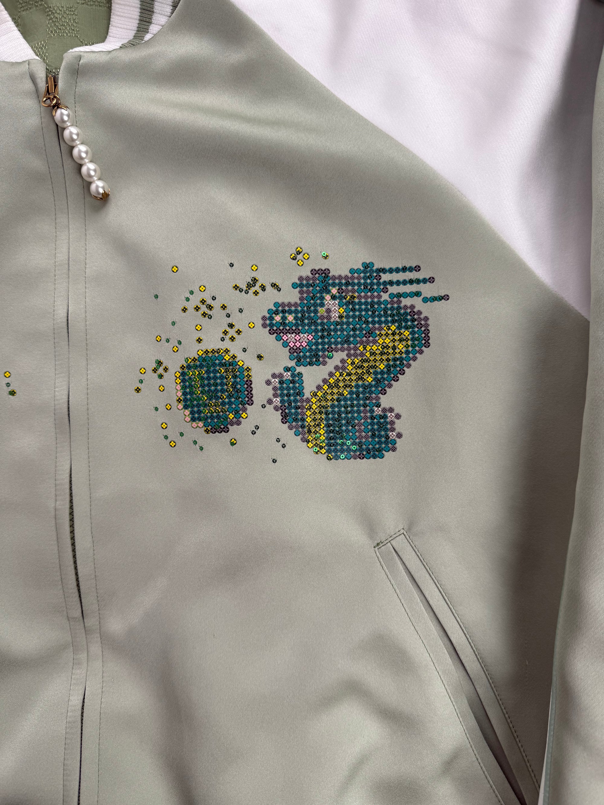Giacca Souvenir Sukajan Con ricamo di Draghi Louis Vuitton Verde L