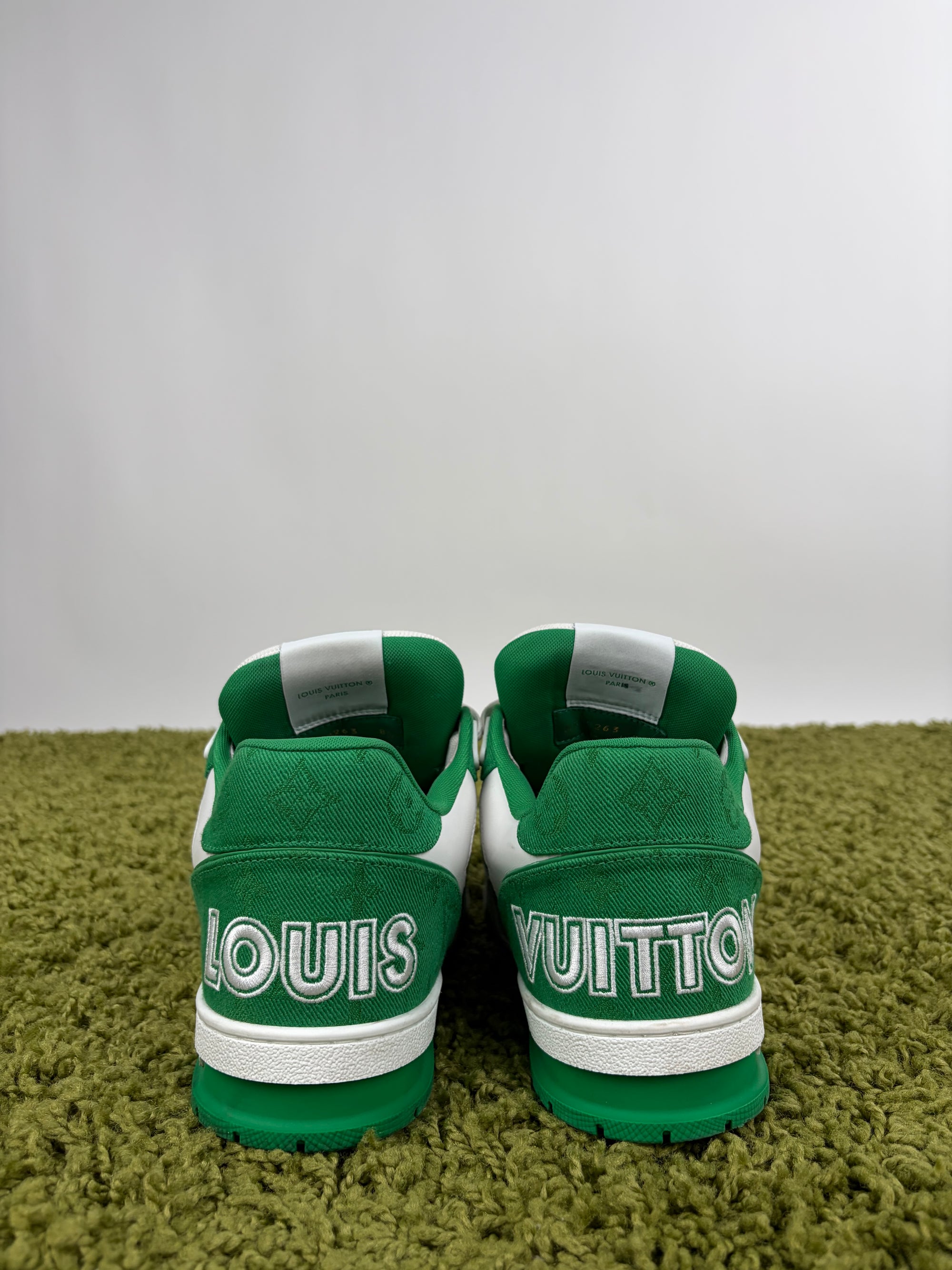 Louis Vuitton Trainer Size 8.5=42.5 calza 43.5 bianche e verdi