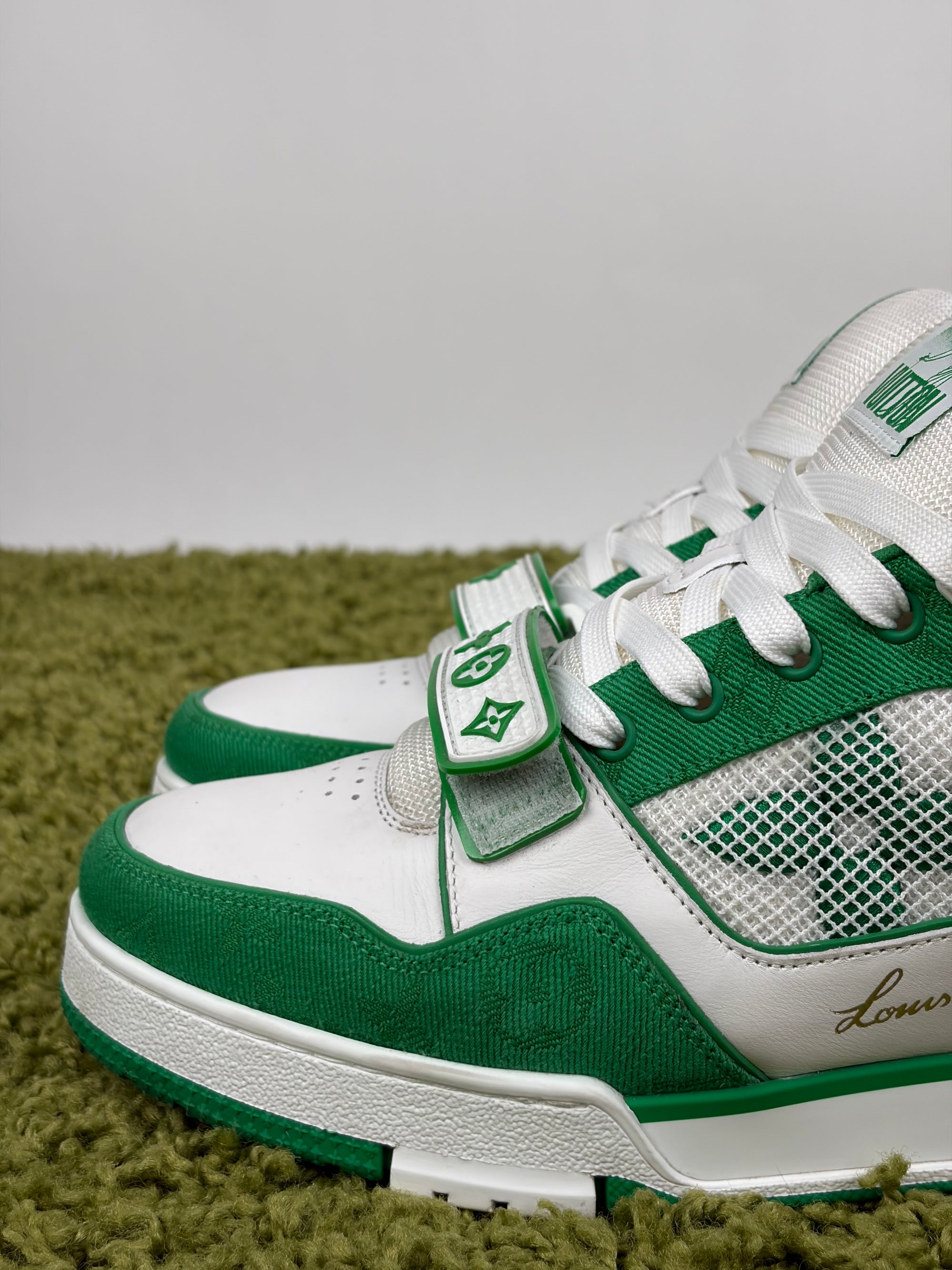 Louis Vuitton Trainer Size 8.5=42.5 calza 43.5 bianche e verdi