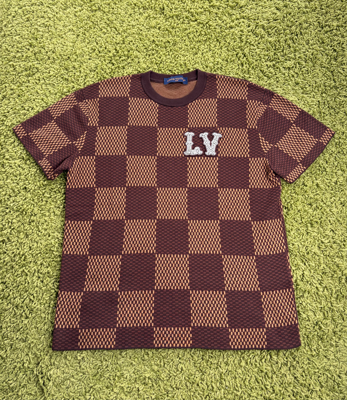 T-Shirt Louis Vuitton con motivi damier Marrone M