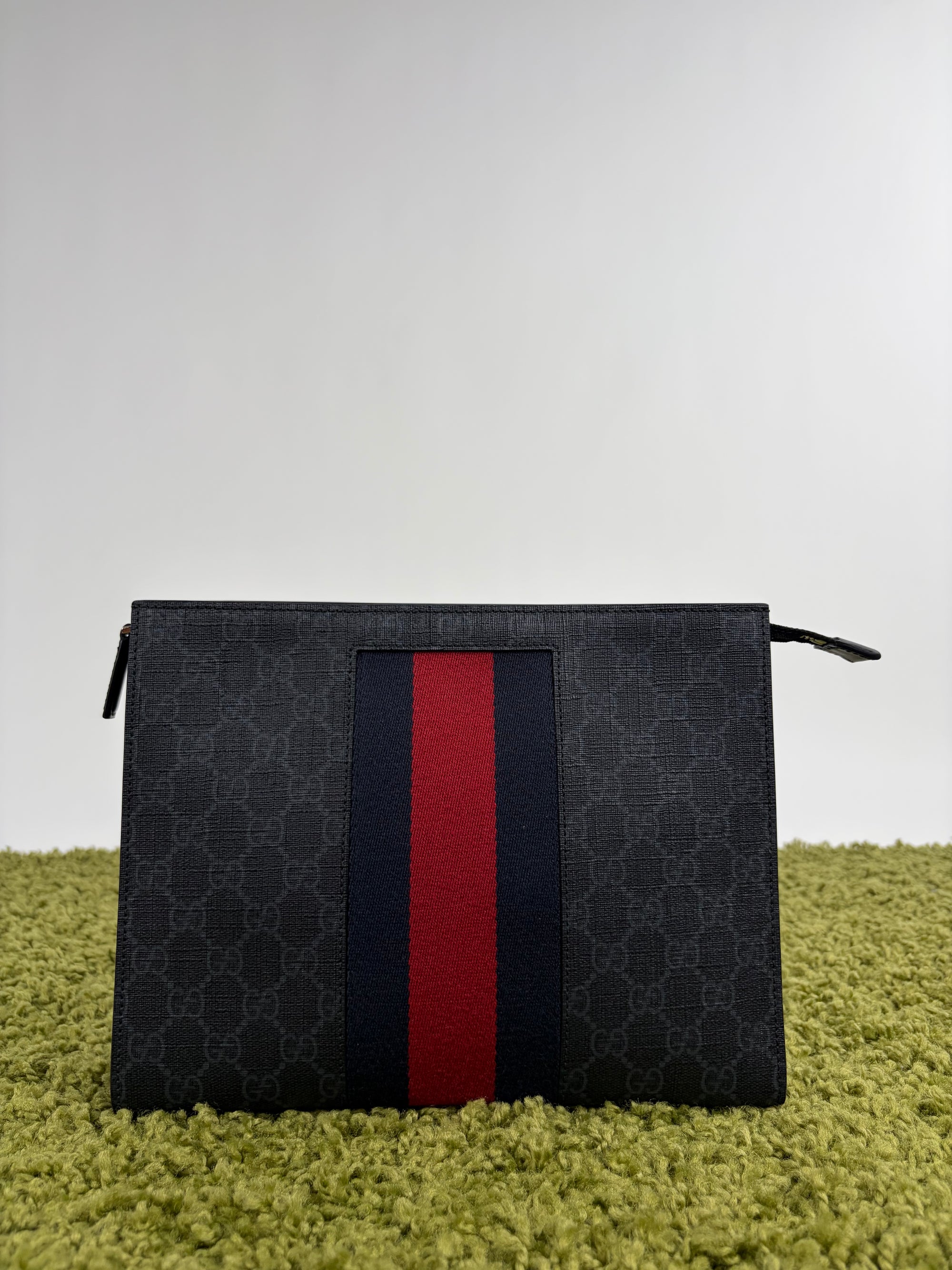 Pochette Gucci nera blu e rossa