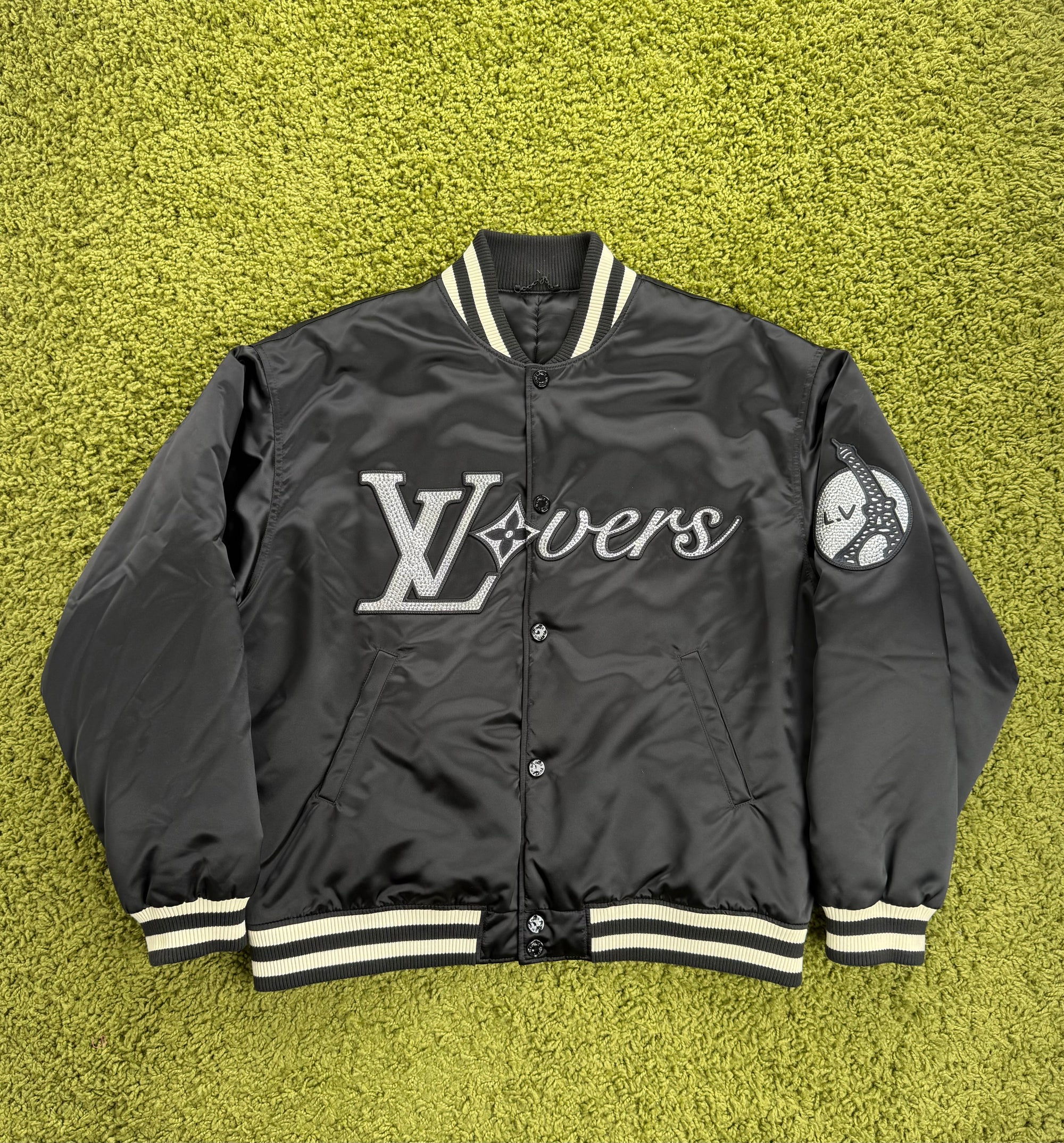 Giacca Louis Vuitton Lv Lovers con dettagli ricamati in cristalli su petto e manica Nero XXXL