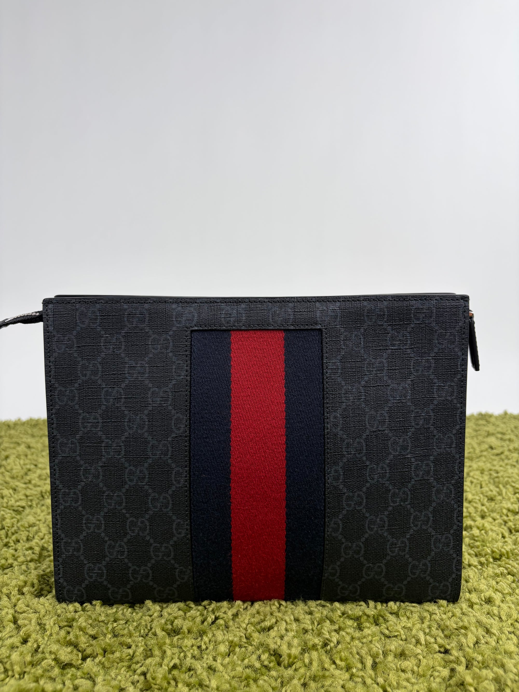 Pochette Gucci nera blu e rossa