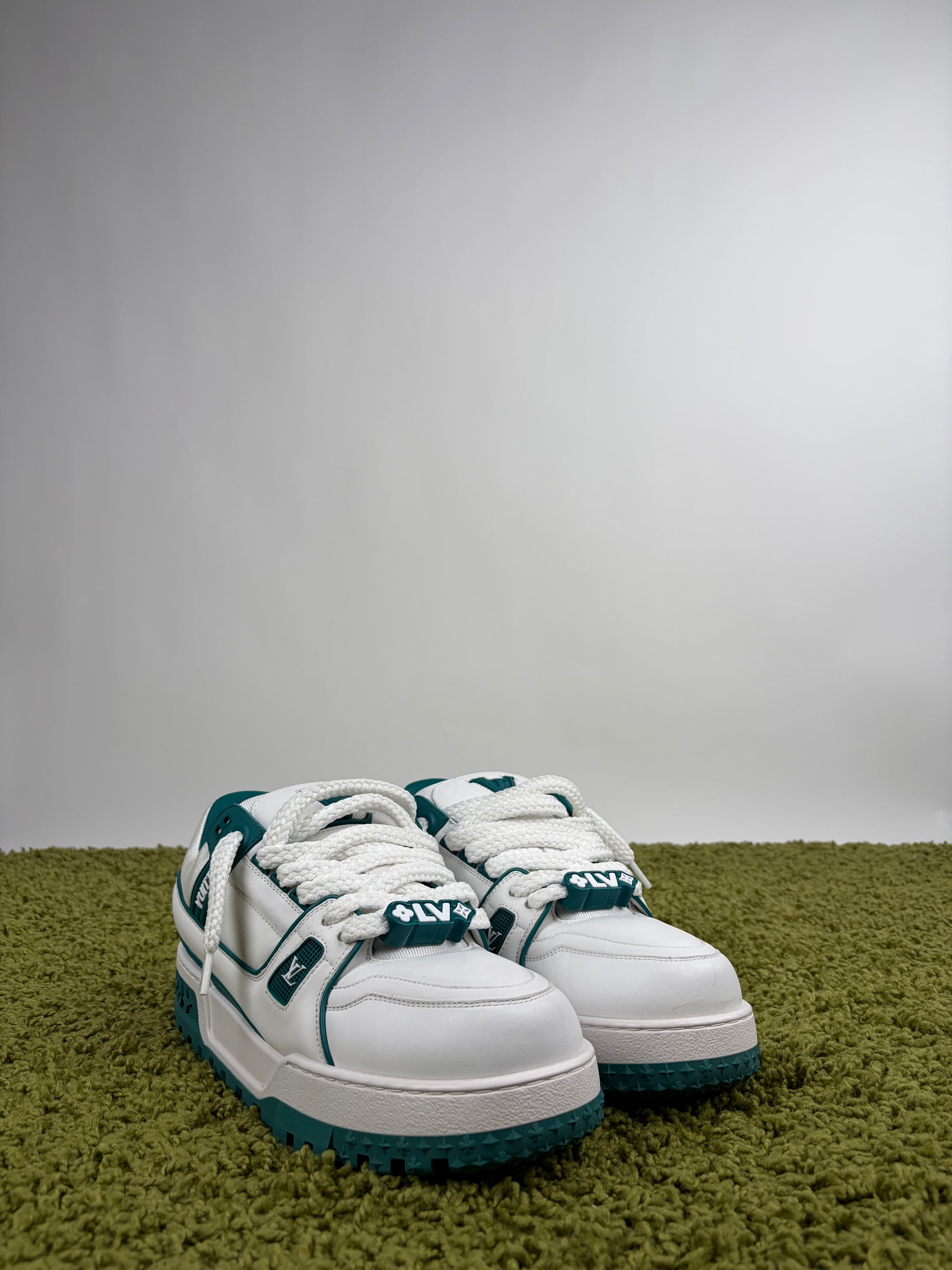 Louis Vuitton trainer maxi Size 10.5=44.5 calza 45/45.5 bianche e verdi