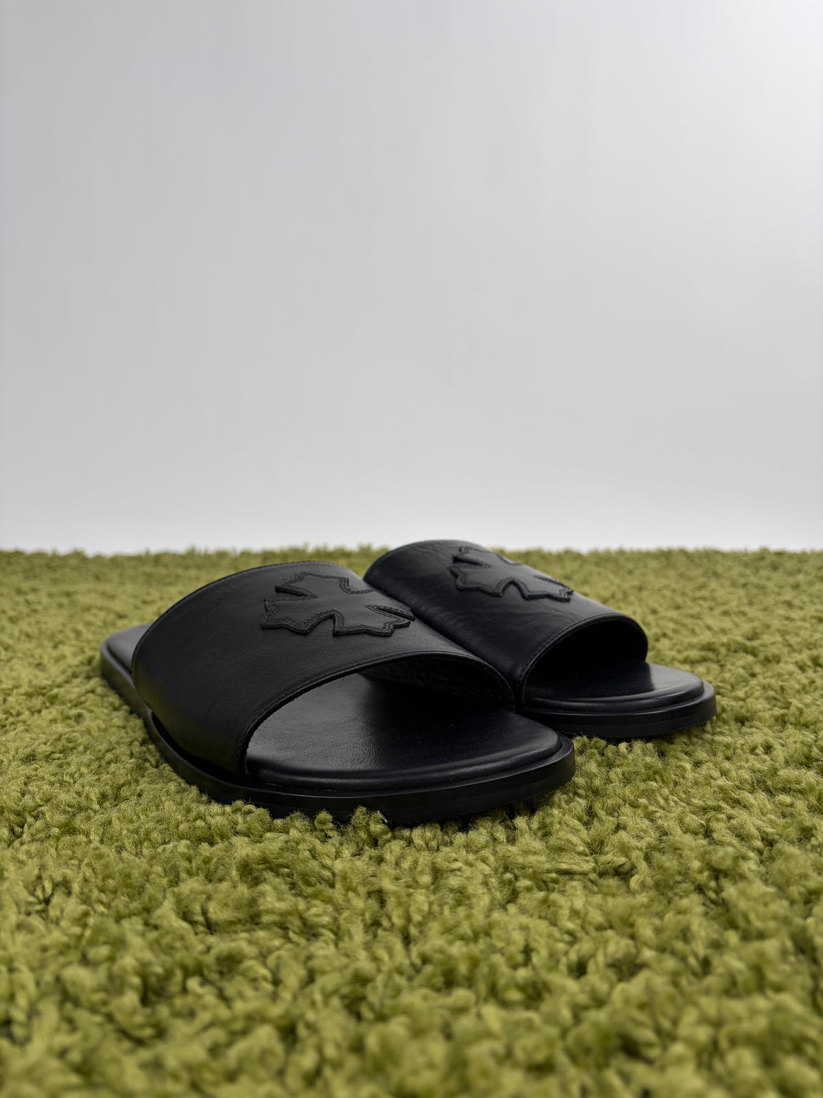 Sandali Slide Chrome Hearts in pelle Nero 45