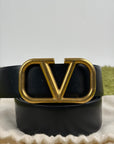 Cintura Valentino Garavani VLogo Nera Reversibile con Fibia Oro