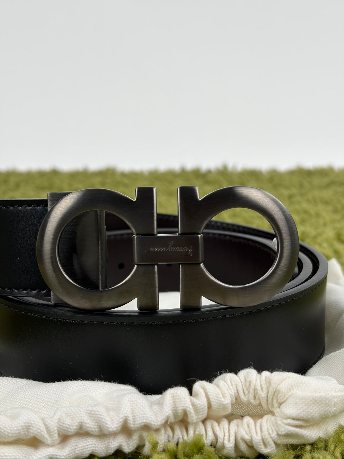 Cintura Ferragamo Double Gancini Reversibile Nero 113cm
