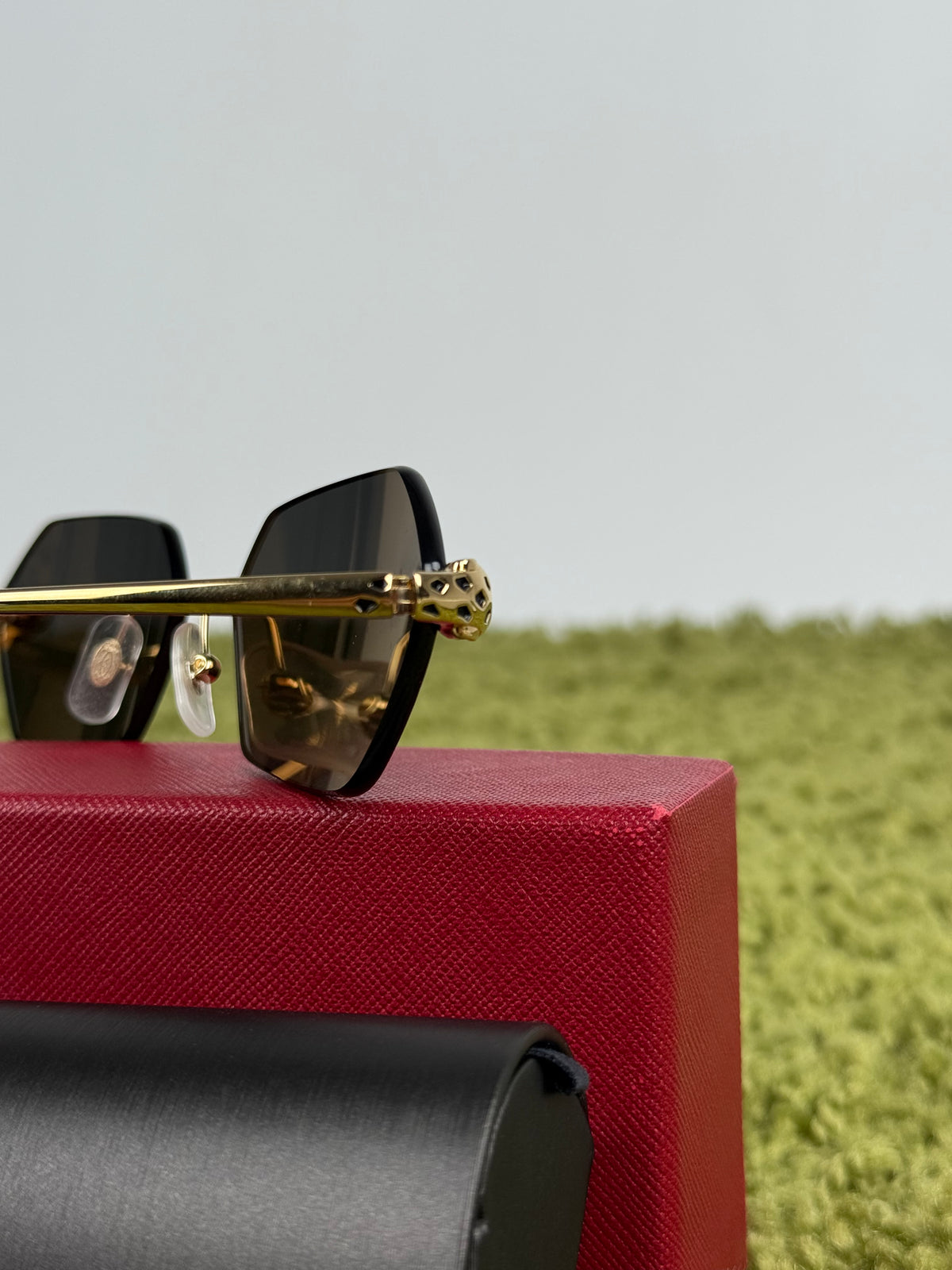Occhiali da sole Geometrici CT0636S Panthère de Cartier con Lenti Nere e aste oro