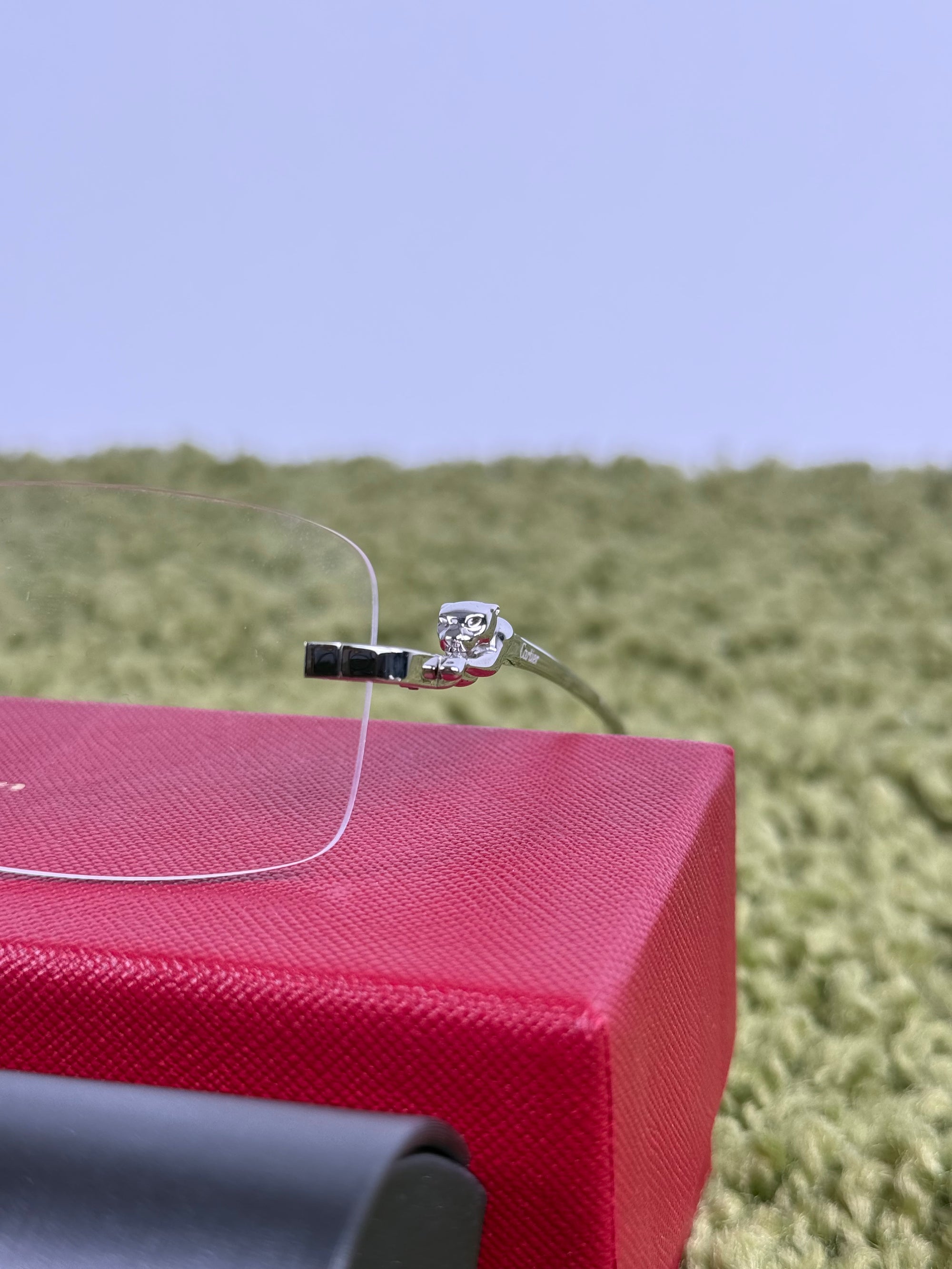 Occhiali Cartier CT0281O con dettagli pantera sulle aste argento