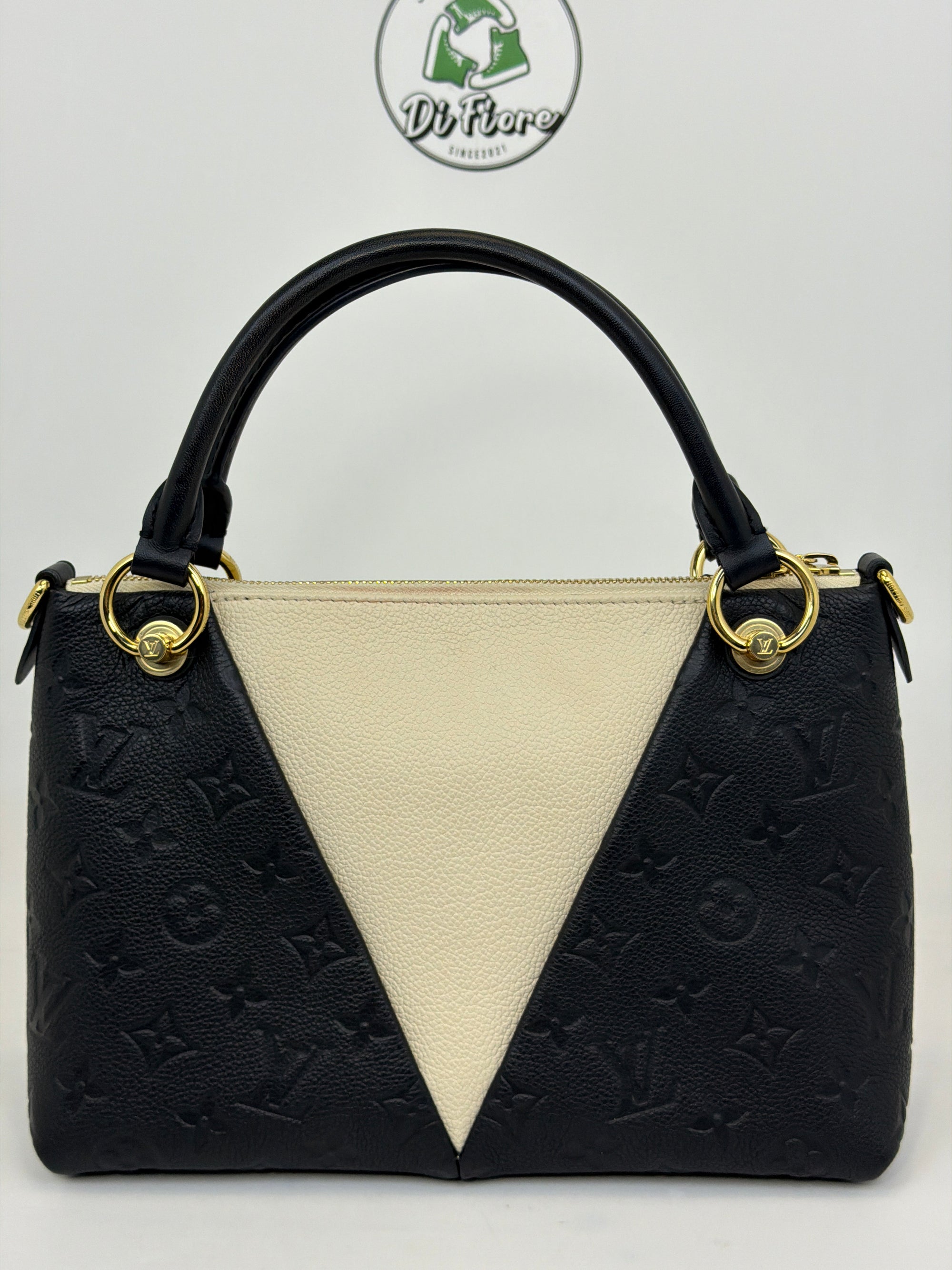 Borsa Louis Vuitton V tote BB nera panna e oro