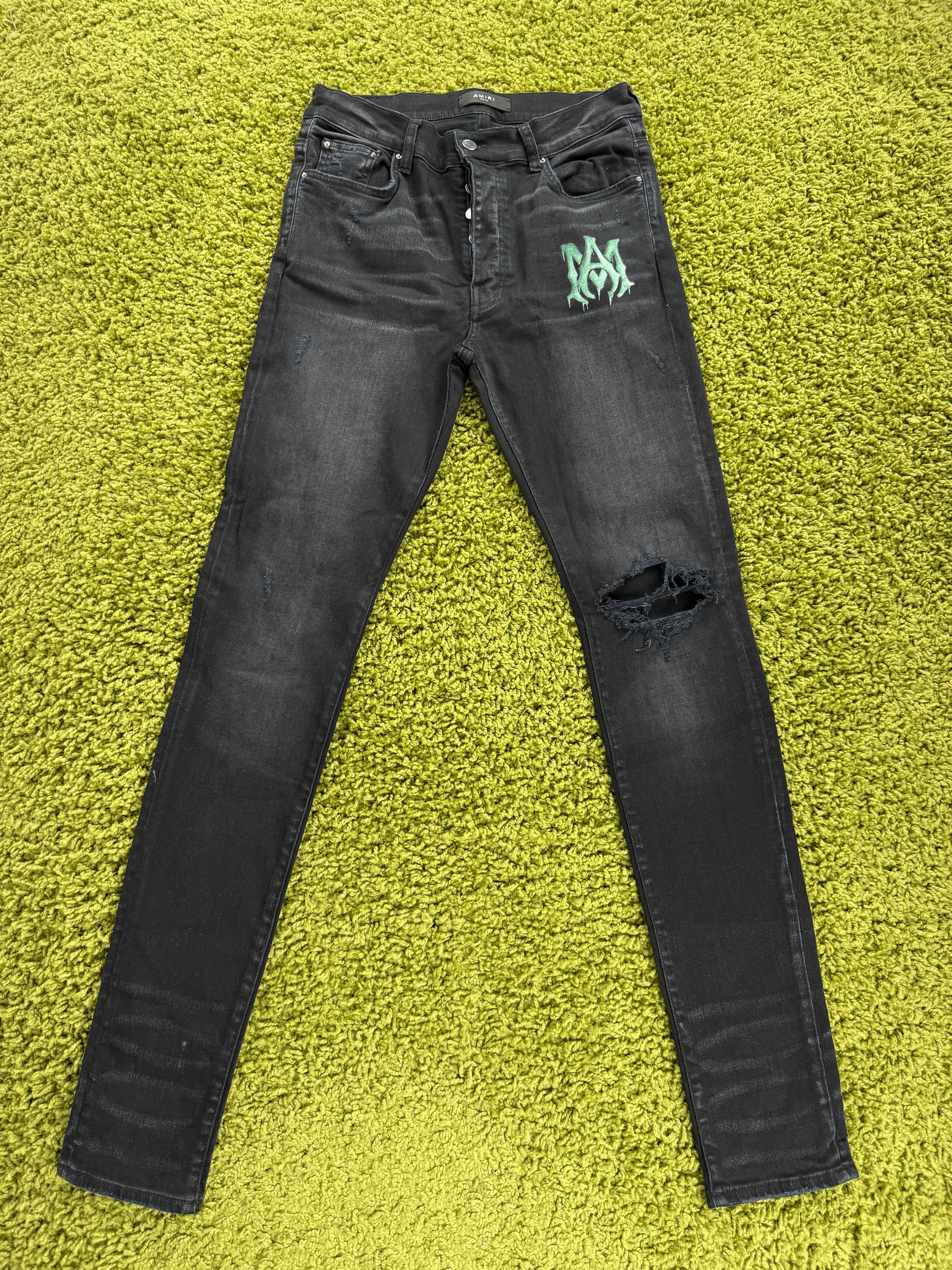 Jeans Amiri Nero con dettagli Verdi 34