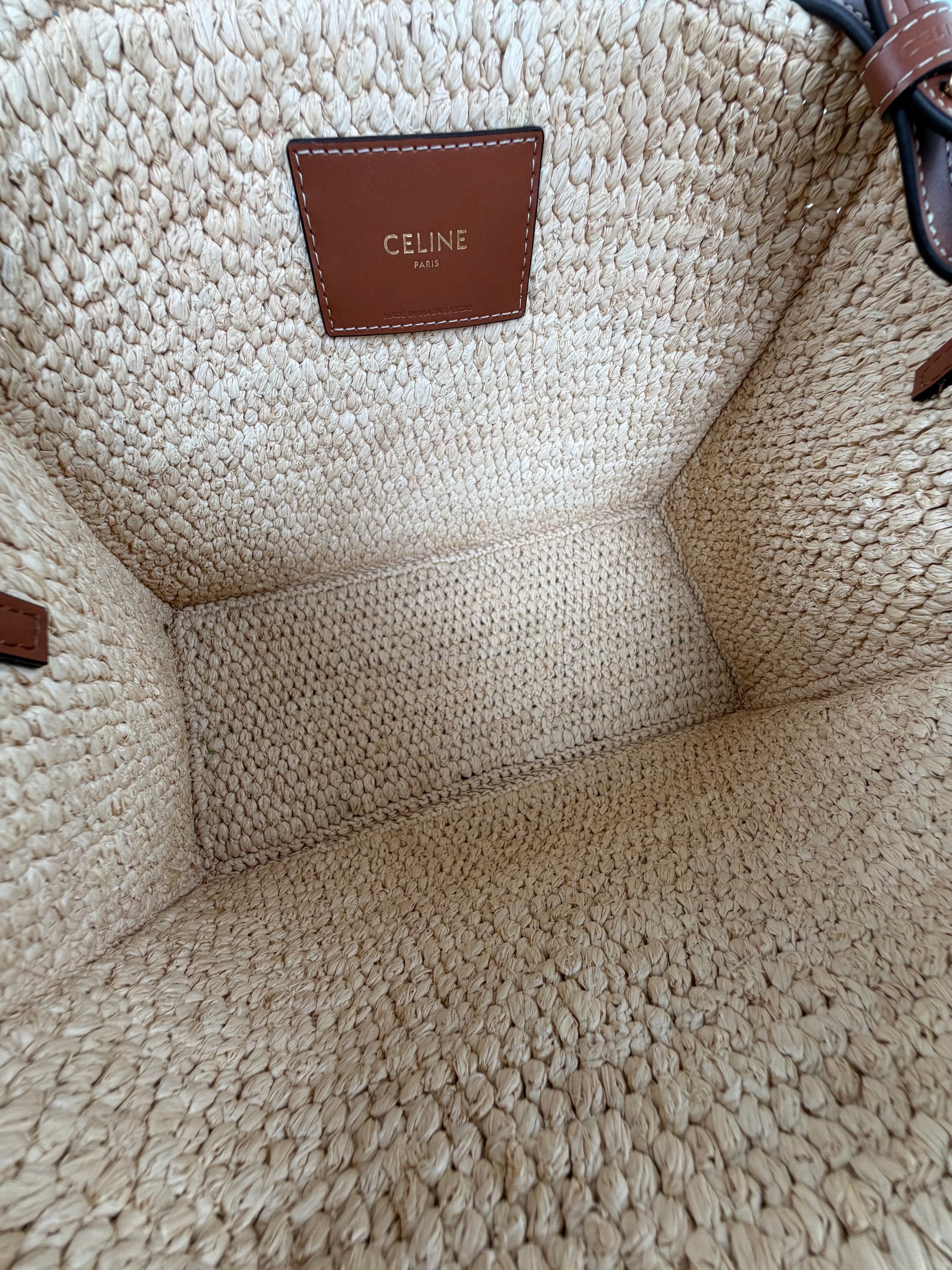 Borsa Celine Cabas Thais in rafia beige e marrone
