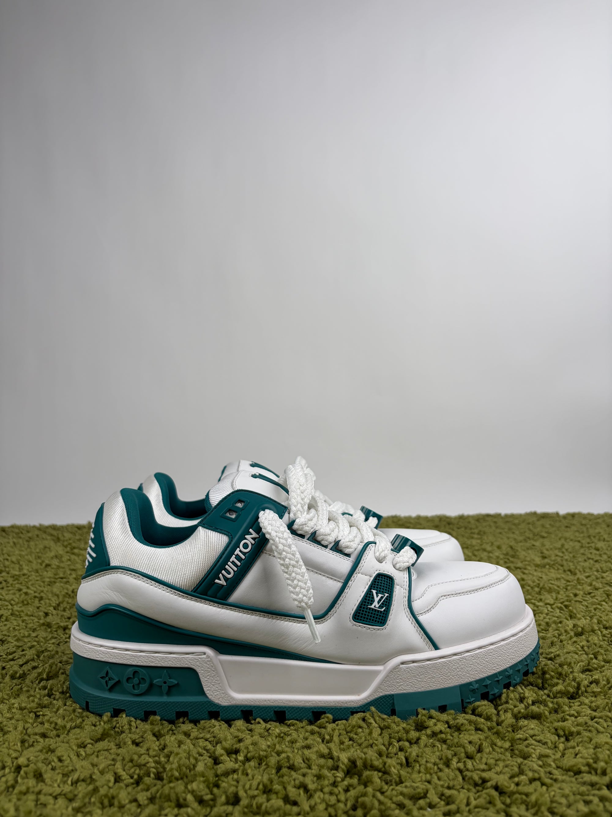 Louis Vuitton trainer maxi Size 10.5=44.5 calza 45/45.5 bianche e verdi