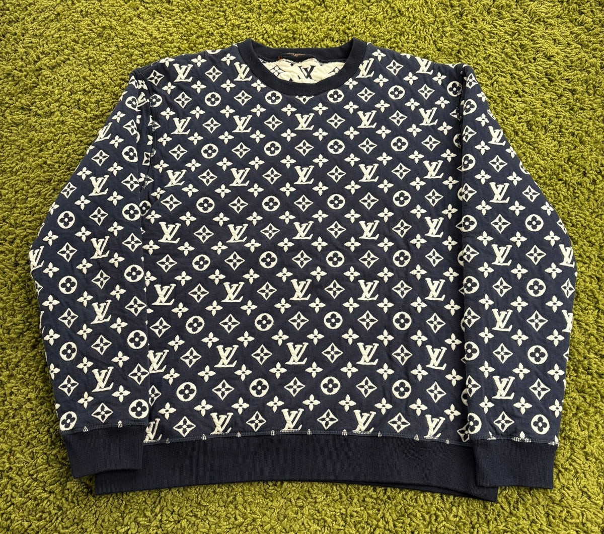 Felpa Girocollo Louis Vuitton Monogram Blu XL - Second Hand Di Fiore