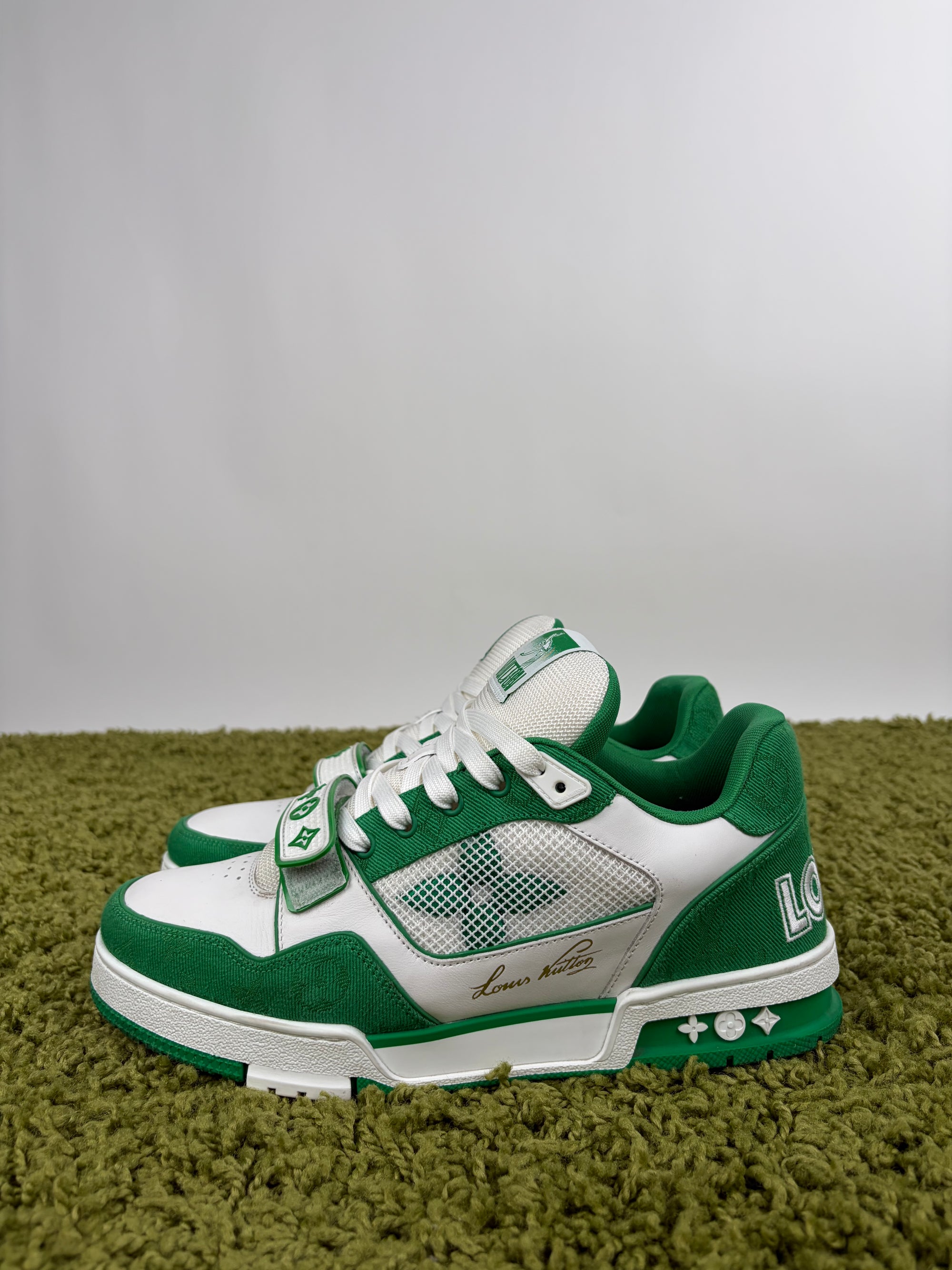 Louis Vuitton Trainer Size 8.5=42.5 calza 43.5 bianche e verdi