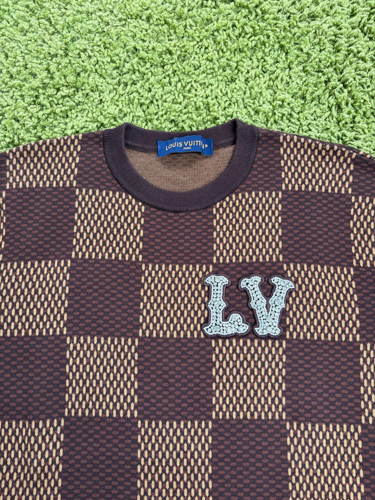 T-Shirt Louis Vuitton con motivi damier Marrone M