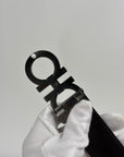 Cintura Ferragamo Double Gancini Reversibile Nero 113cm