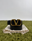 Cintura Valentino Garavani VLogo Nera Reversibile con Fibia Oro