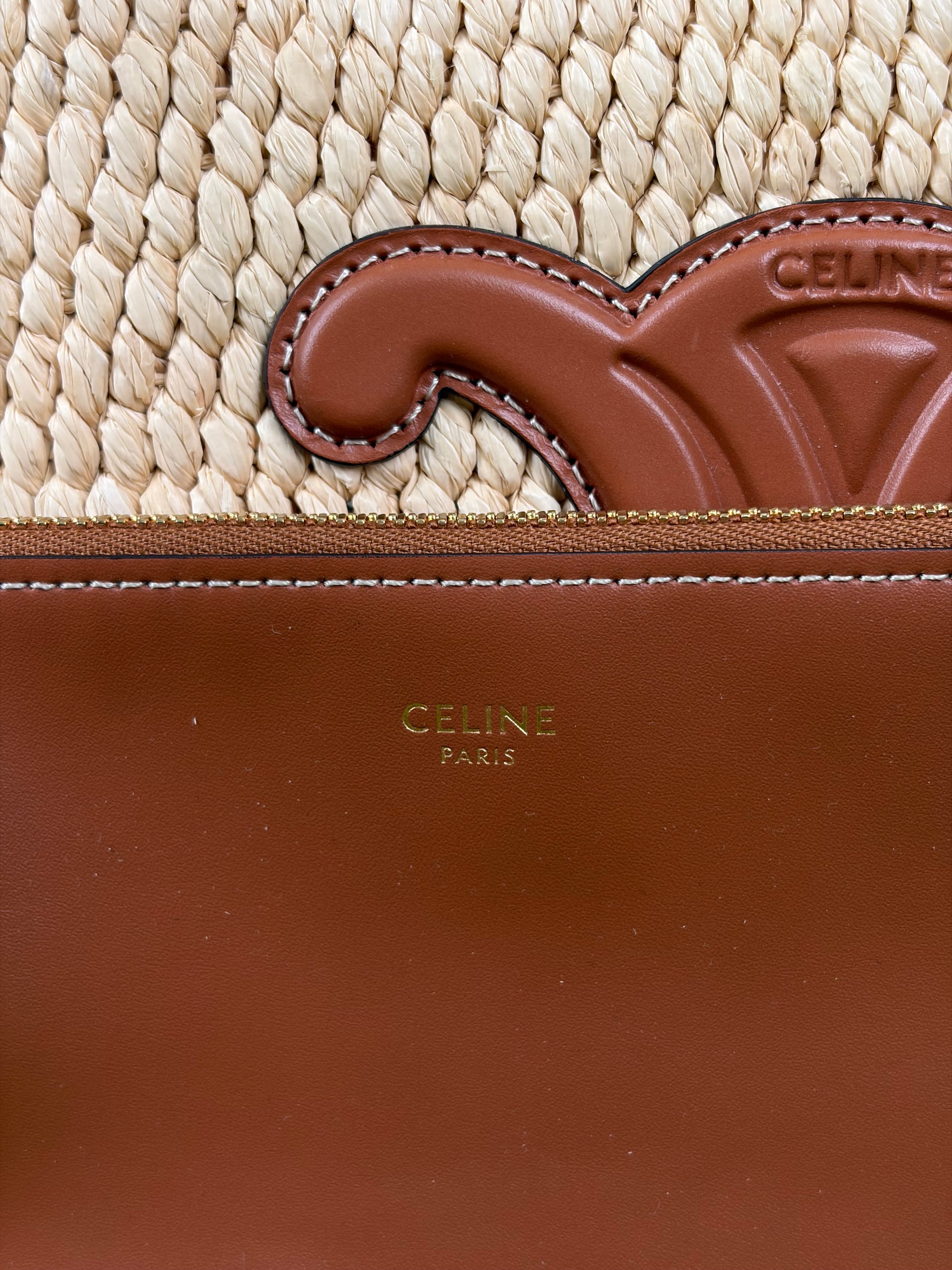 Borsa Celine Cabas Thais in rafia beige e marrone