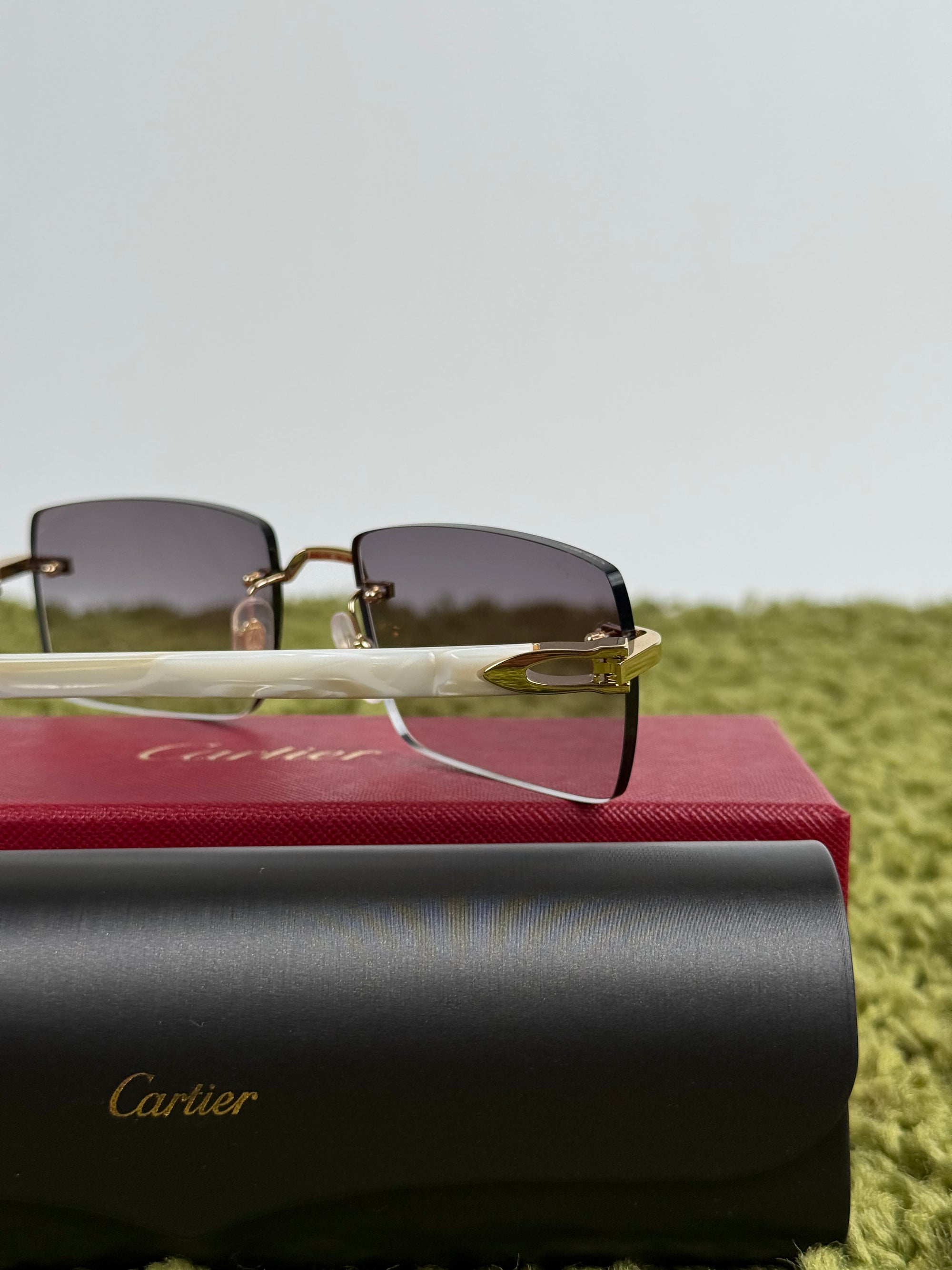 Occhiali Cartier CT0058O con aste in acetato effetto avorio