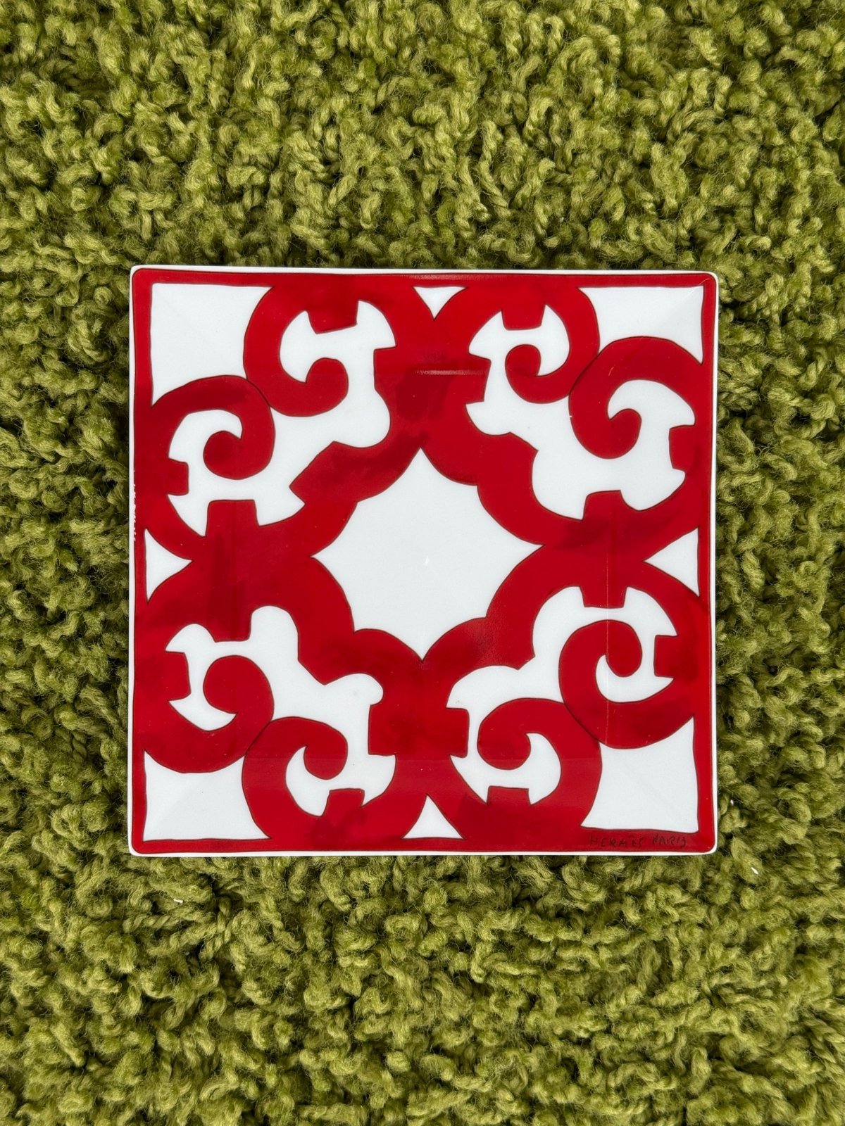 Piatto quadrato Balcon du Guadalquivir Bianco Rosso Hermès - Second Hand Di Fiore