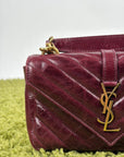 Borsa Yves Saint Laurent College Mini in Pelle Lucida Bordeaux - Second Hand Di Fiore