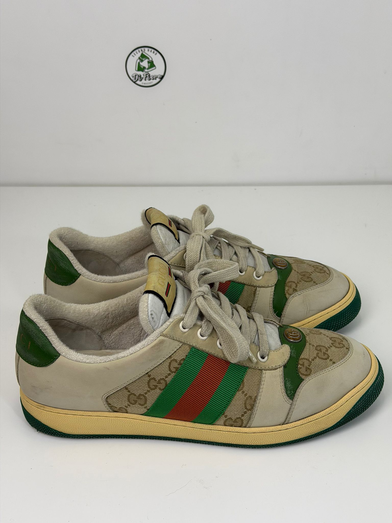 Gucci Screener effetto sporco Size 9=43 veste 43.5/44 beige verde e rossa