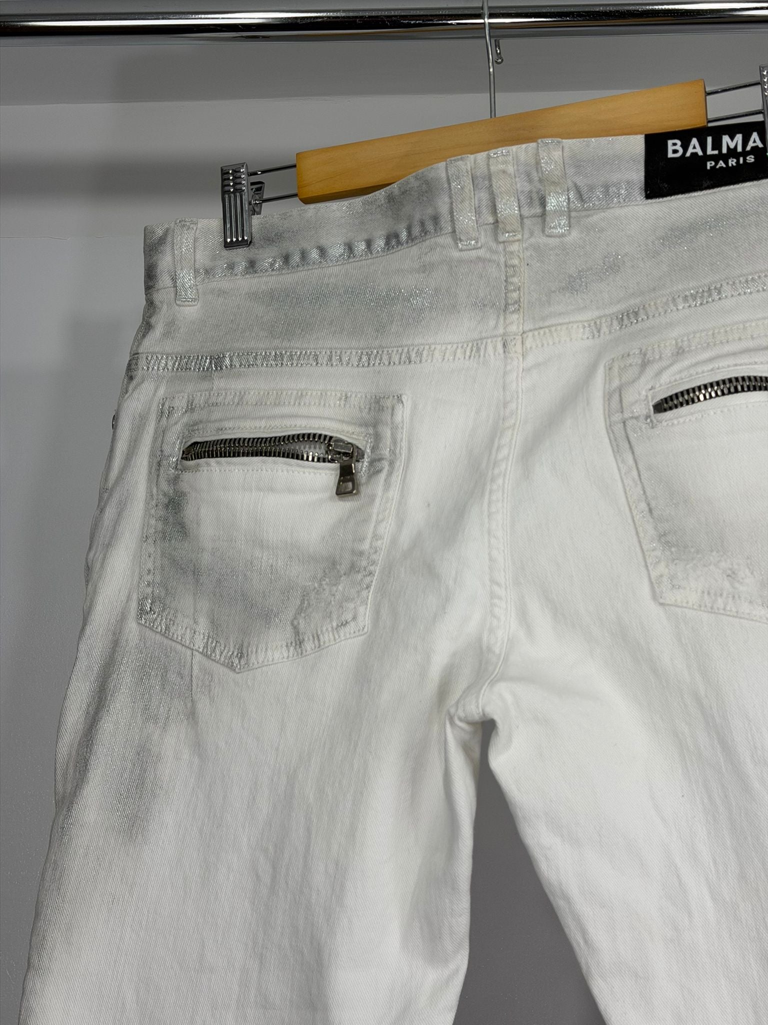 Jeans Balmain Size 48 bianco e argento
