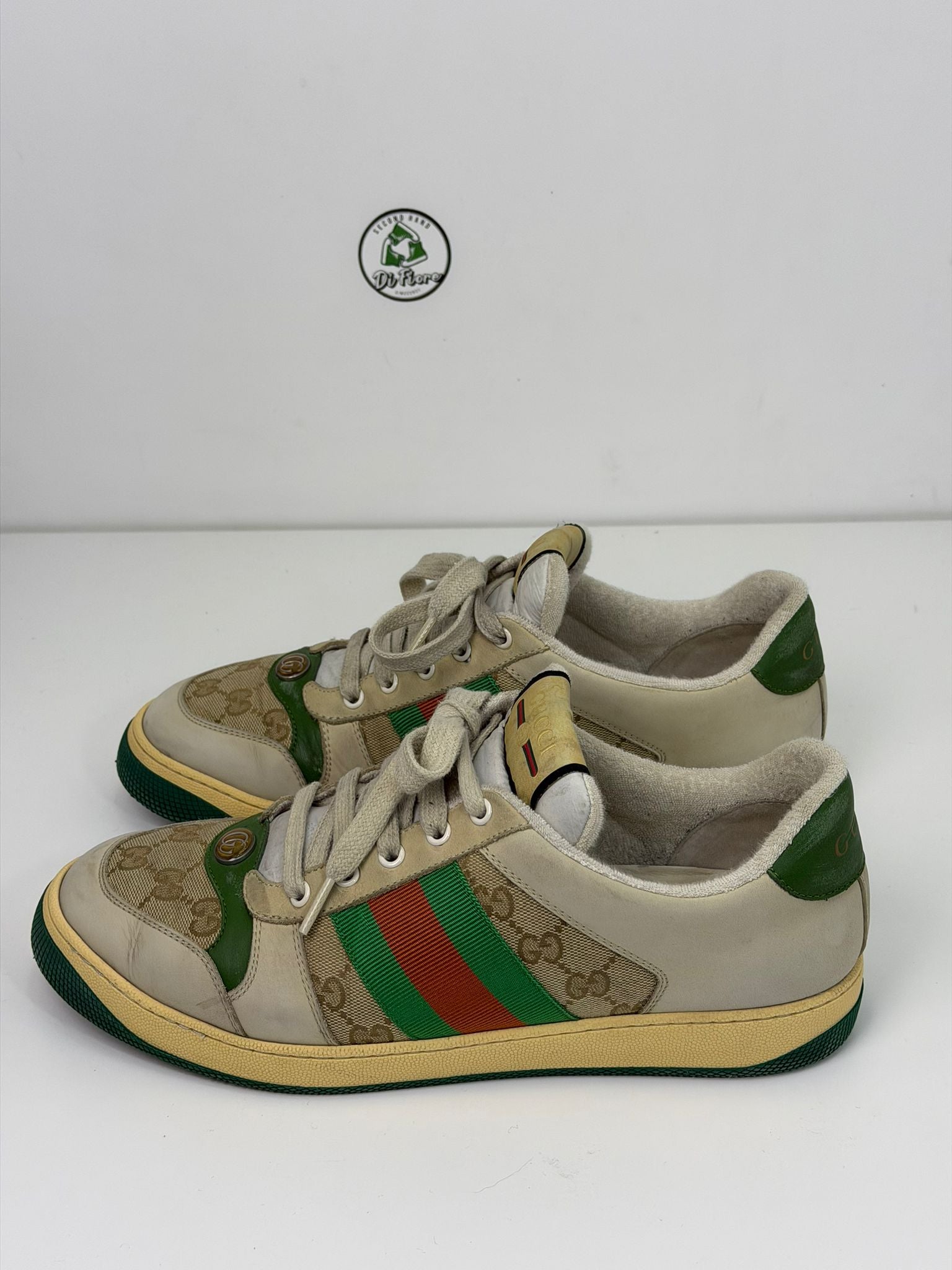 Gucci Screener effetto sporco Size 9=43 veste 43.5/44 beige verde e rossa