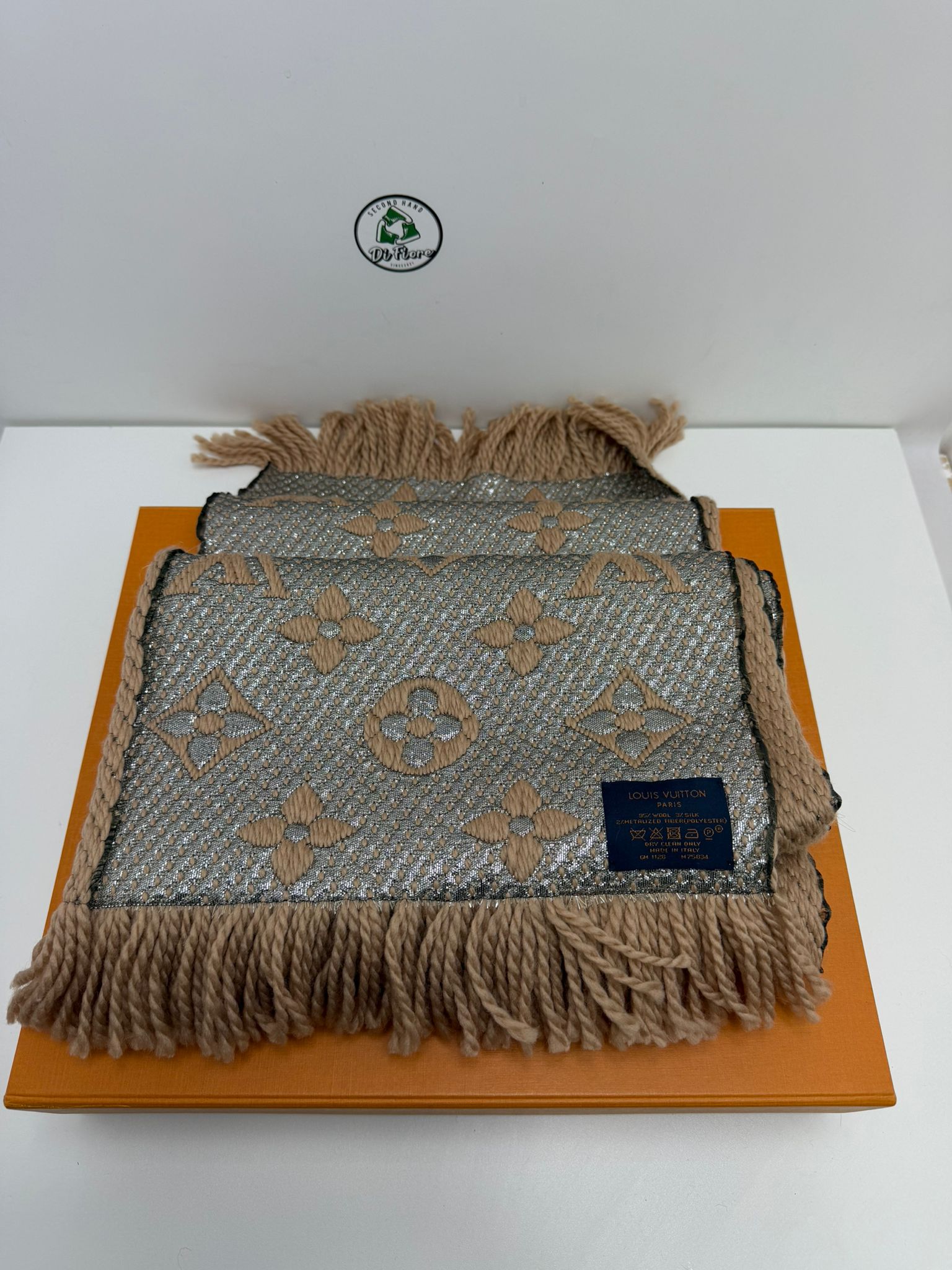 sciarpa logo mania Louis Vuitton marrone argento